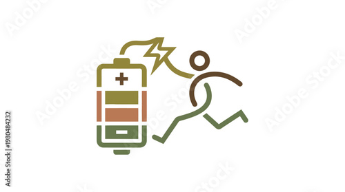 Energy Boost Concept Running Person and Charging Battery