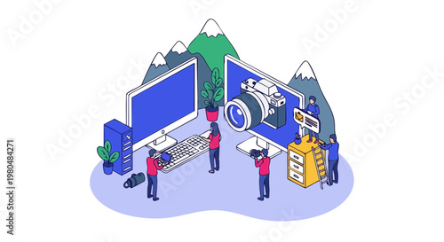 Travel Content Creation and Digital Media Isometric Illustration