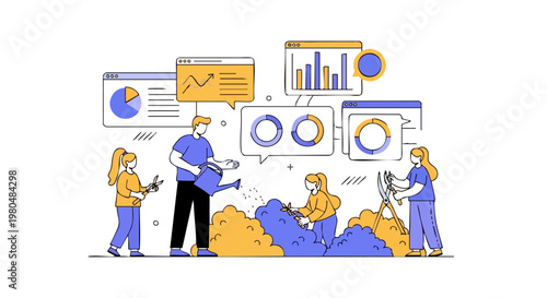 Smart Urban Gardening and Data Analytics Concept Illustration