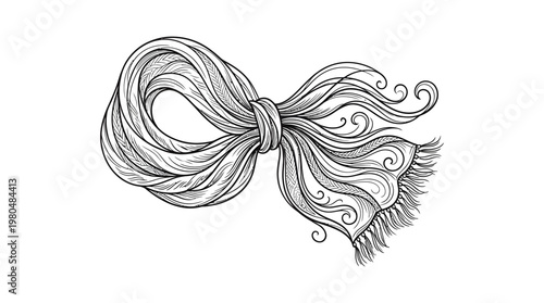 Elegant Hand-Drawn Scarf with Ornate Detailing