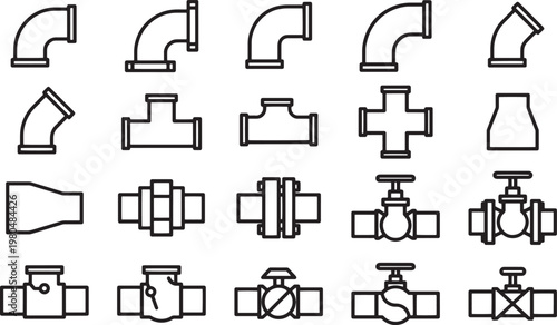 A comprehensive assortment of industrial pipe fittings arranged neatly in a clear and organized array.