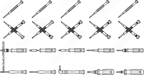 An assortment of screwdrivers, designed to cater to various repair and maintenance tasks, each meticulously crafted and precisely engineered.