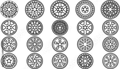 A collection of meticulously crafted, intricate wheel designs, each radiating unique geometric patterns. Illustrating the diverse aesthetic possibilities of mechanical engineering and design.