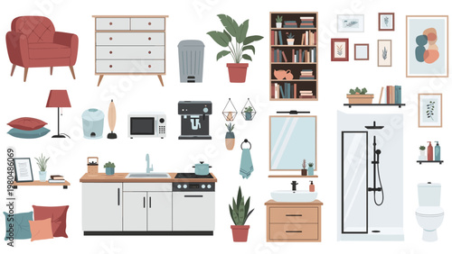 Extensive collection of modern home furniture and decor items for various rooms, including living room, bedroom, kitchen, and bathroom.