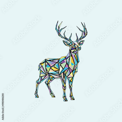 Colorful Deer with Large Antlers Standing.