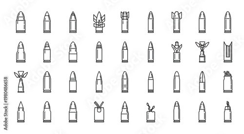 Collection of various bullet types and shapes, a visual representation.