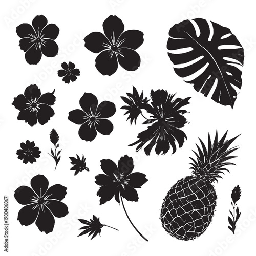 Black solid botanical silhouette collection.