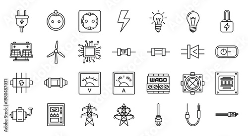 Collection of various electrical components and symbols for design and illustration.