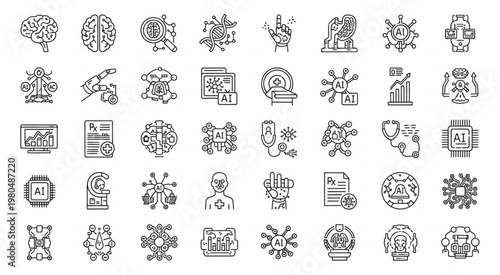 Collection of Artificial Intelligence and Technology Icons for Digital Design.