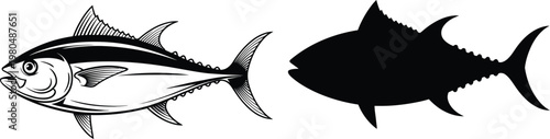 Black and white tuna fish and silhouette