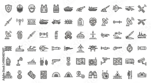 Collection of military and war icons, perfect for design and illustration projects.