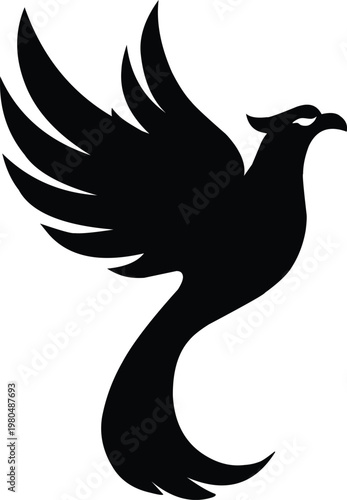 Black Majestic Phoenix Garuda Bird Silhouette Symbol Vector