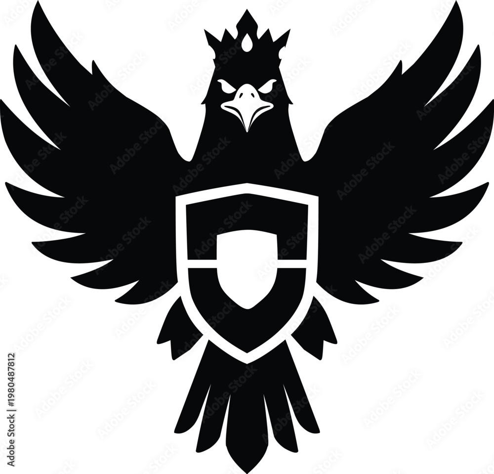 Fototapeta premium Majestic Garuda Eagle Silhouette with Crown and Heraldic Shield