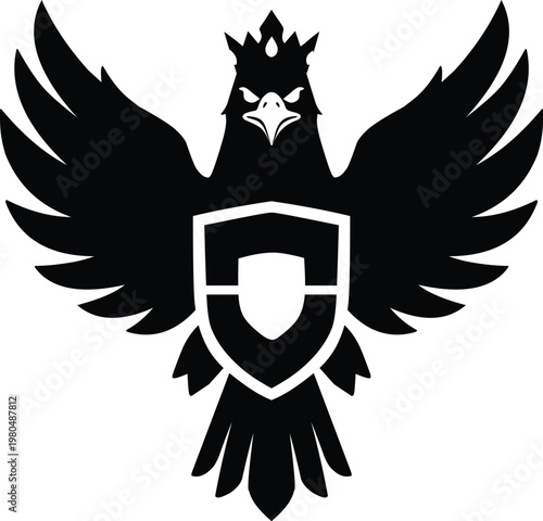Majestic Garuda Eagle Silhouette with Crown and Heraldic Shield