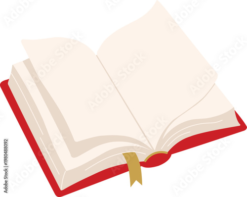 Open Red Hardcover Book with Blank White Pages and Golden Bookmark