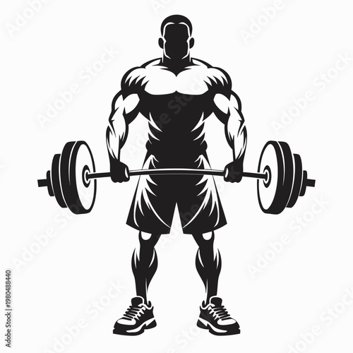 Muscular man lifting weights, fitness illustration, gym workout vector, bodybuilding silhouette