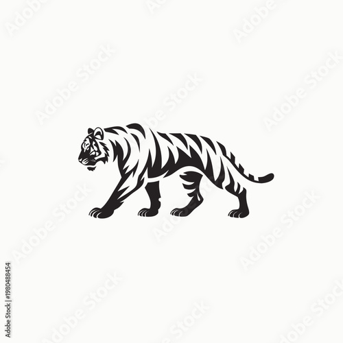 Black and white tiger, walking tiger icon, striped animal, wildlife symbol