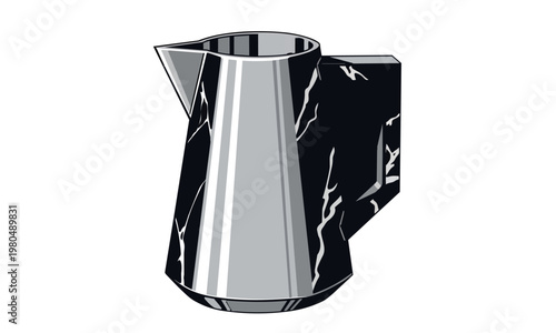 Art Deco Silver Marble Water Pitcher, Perspective view, flat vector illustration, bold solid colors, clean lines, no gradients
