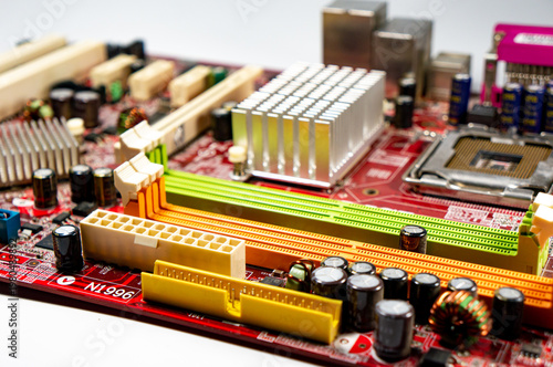 Computer motherboard on white background with gradient