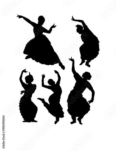 Indian classic dancer costume traditional dance action performance silhouette