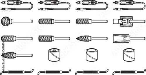 Detailed, high-angle shots of various tools and equipment, essential elements of an industrial manufacturing or repair process.