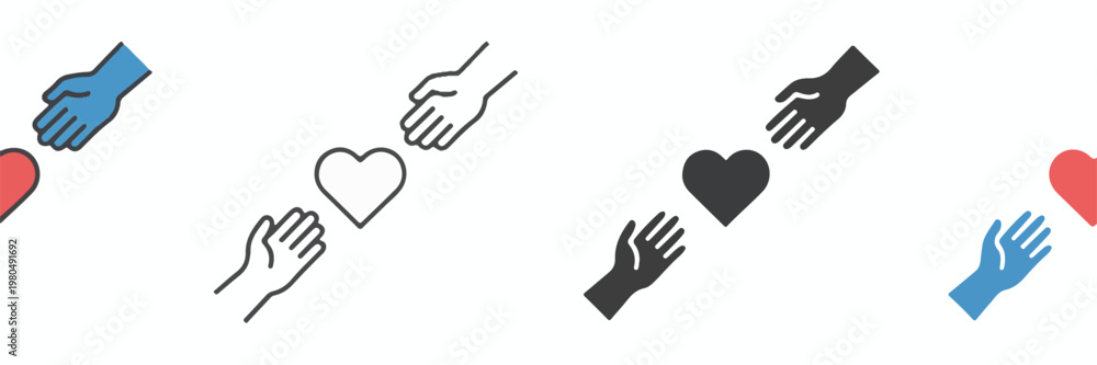 Fototapeta premium Hands offering and receiving a heart icon in four styles