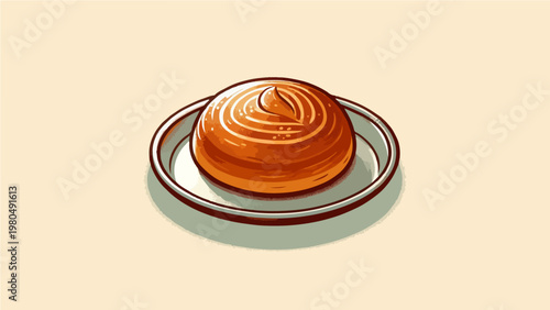 Golden Brown Spiral Sweet Halwa Dessert Served on Plate, Traditional Indian Wheat Semolina Pudding for Festival and Religious Offering Illustration