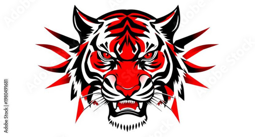 Tribal wolf and lion head vector illustration featuring a fierce tiger mascot and animal skull symbol for a powerful wild nature tattoo design or predator emblem