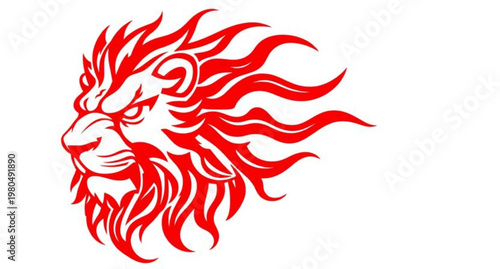 A fiery red devil head and horse silhouette combine in a tribal dragon tattoo vector illustration featuring flame ornament elements and a phoenix logo symbol design