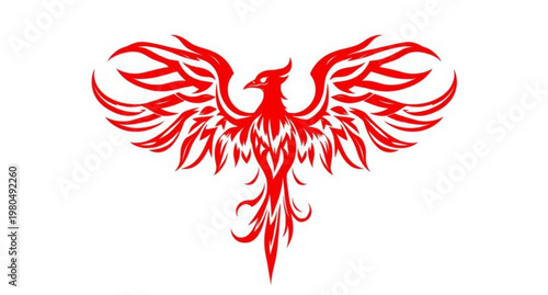 A tribal red heart with wings vector illustration designed as a phoenix flame symbol for a love logo or dragon tattoo art pattern