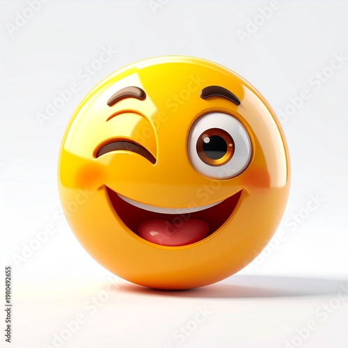 3d yellow smiling emoji face with cheerful expression on white background