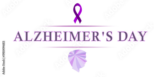 Alzheimer's day tesxts with purple ribbon and theme