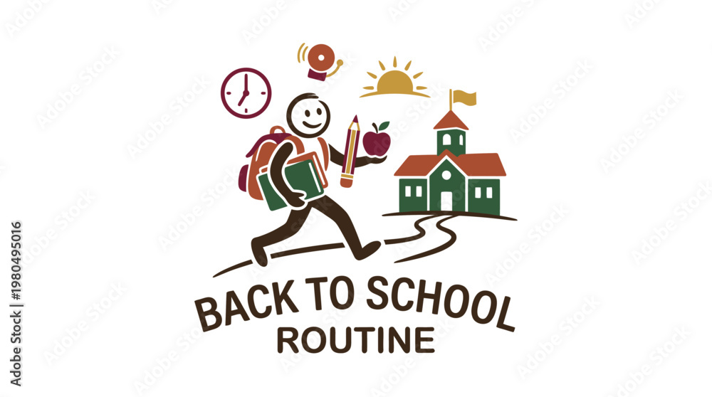 Fototapeta premium Back to School Routine Cartoon Illustration