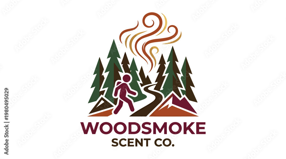 Obraz premium Woodsmoke Scent Co. Logo Featuring Hiking Scene
