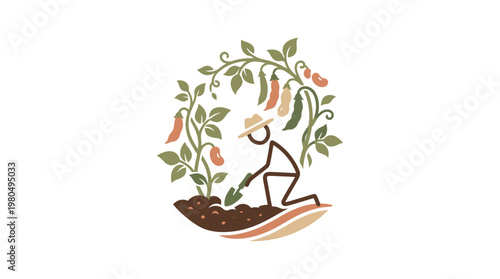 Gardener Stick Figure Planting Seeds in Garden