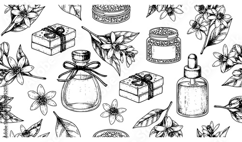 Neroli Orange Blossom Seamless Pattern Cosmetic Soap Bath Vector