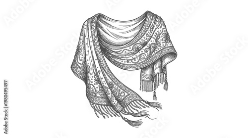Elegant Engraved Shawl Drape on White Background