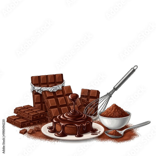 A delicious chocolate dessert with melted chocolate and cocoa powder