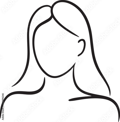 Simple line drawing of a woman with long hair on white background