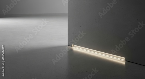 Polished Concrete Floor with Modern Linear Uplighting in Minimalist Interior Corner