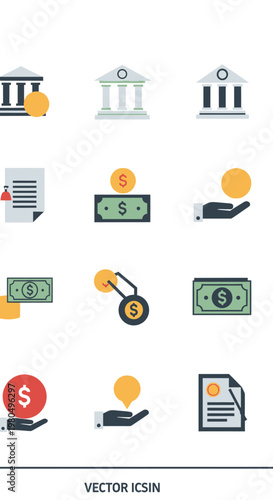 Vector icons of money and finance.