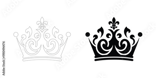 Two crown designs sketch and detailed illustration