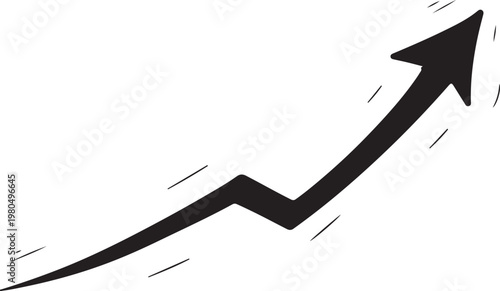A black hand-drawn arrow pointing upward, representing growth, success, and positive trends, featuring sketchy artistic strokes on a white background.