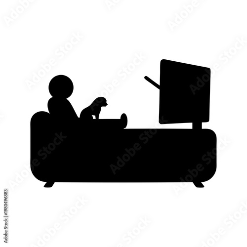 Person and dog watching television together in silhouette for relaxation purposes