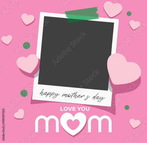 Mother's Day greeting concept with hearts and photo frame 