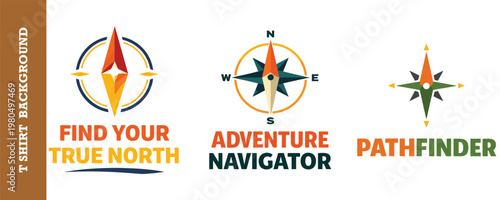 Pathfinder compass icons with cardinal directions and true north typography for travelers.