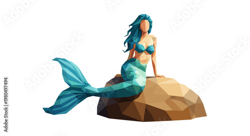 Mermaid Sitting on Rock Formation.