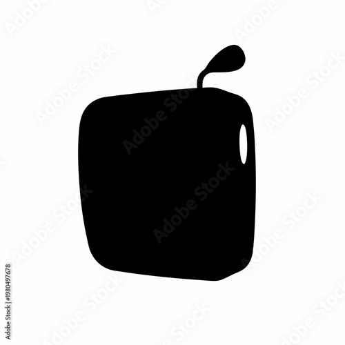 Minimalist black silhouette of a stylized fruit, possibly an apple or pear