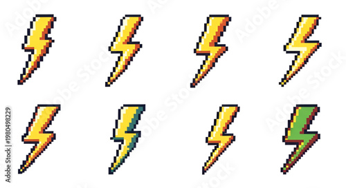 Pixel Art Lightning Bolt Collection for Game Effects and Icons