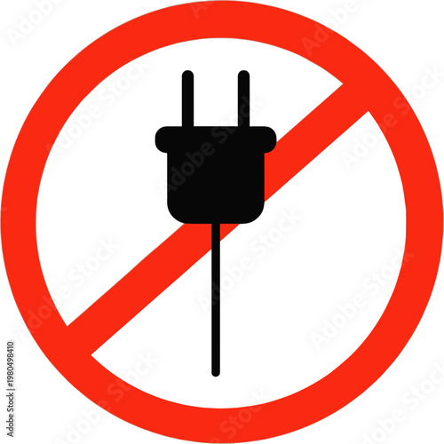 No electricity sign with power plug icon inside red prohibition circle